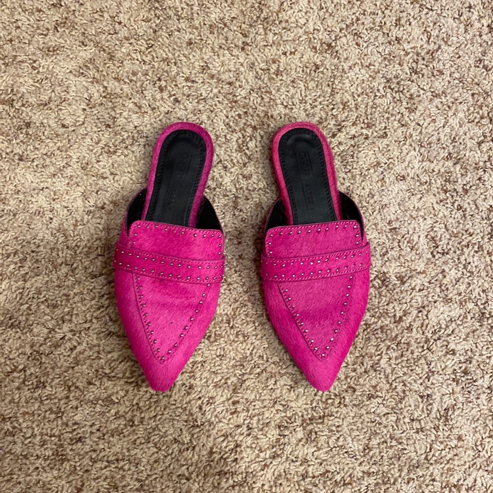 Pink pony hair flats